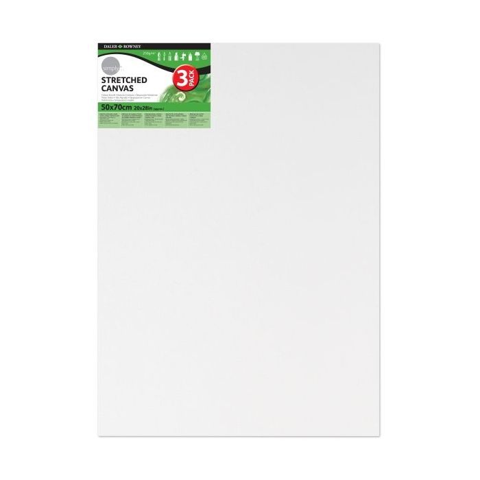 Daler Rowney Simply Pack de 3 Bastidores Entelados- 50x70cm - Imprimacion Triple - Grano Medio - 100% Algodon sin Acido - 250g - Color Blanco