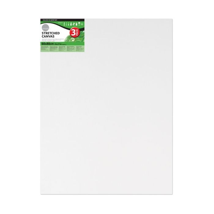 Daler Rowney Simply Pack de 3 Bastidores Entelados- 60x80cm - Imprimacion Triple - Grano Medio - 100% Algodon sin Acido - 250g - Color Blanco