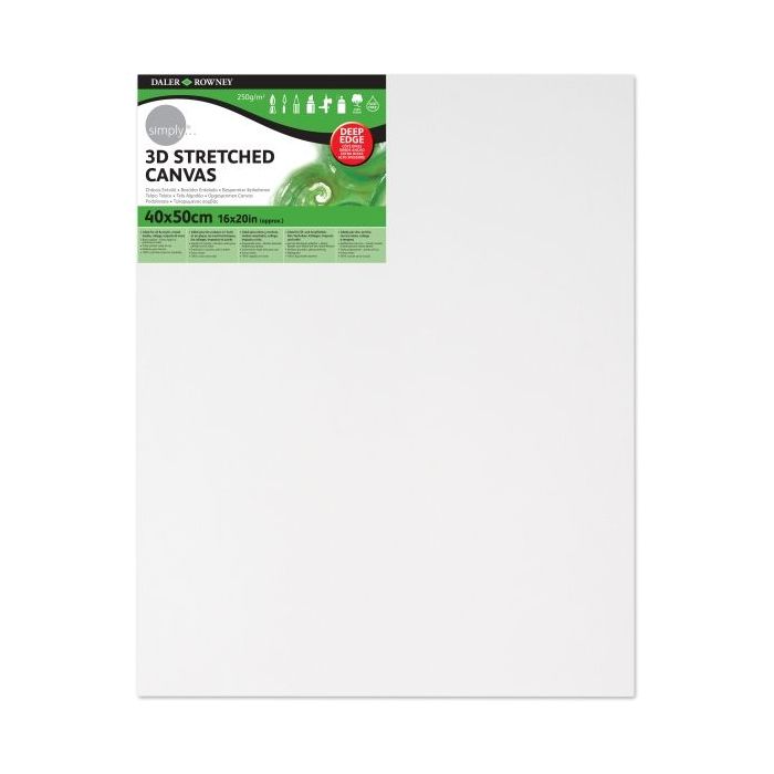 Daler Rowney Simply Bastidor Entelado 3D - 40x50cm - Imprimacion Triple - Grano Medio - 100% Algodon sin Acido - 250g - Color Blanco