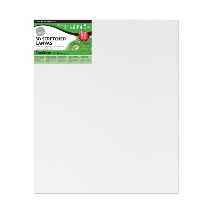 Daler Rowney Simply Bastidor Entelado 3D - 50x60cm - Imprimacion Triple - Grano Medio - 100% Algodon sin Acido - 250g - Color Blanco