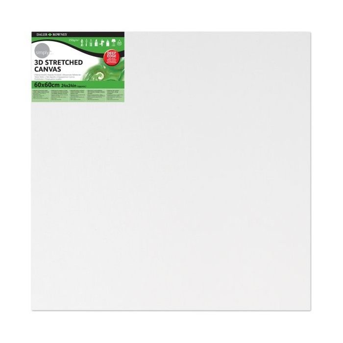 Daler Rowney Simply Bastidor Entelado 3D - 60x60cm - Imprimacion Triple - Grano Medio - 100% Algodon sin Acido - 250g - Color Blanco