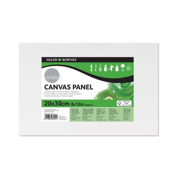 Daler Rowney Simply Carton Entelado - 250g - 20x30cm - Imprimacion Triple - Grano Medio - 100% Algodon sin Acido - 250g - Color Blanco