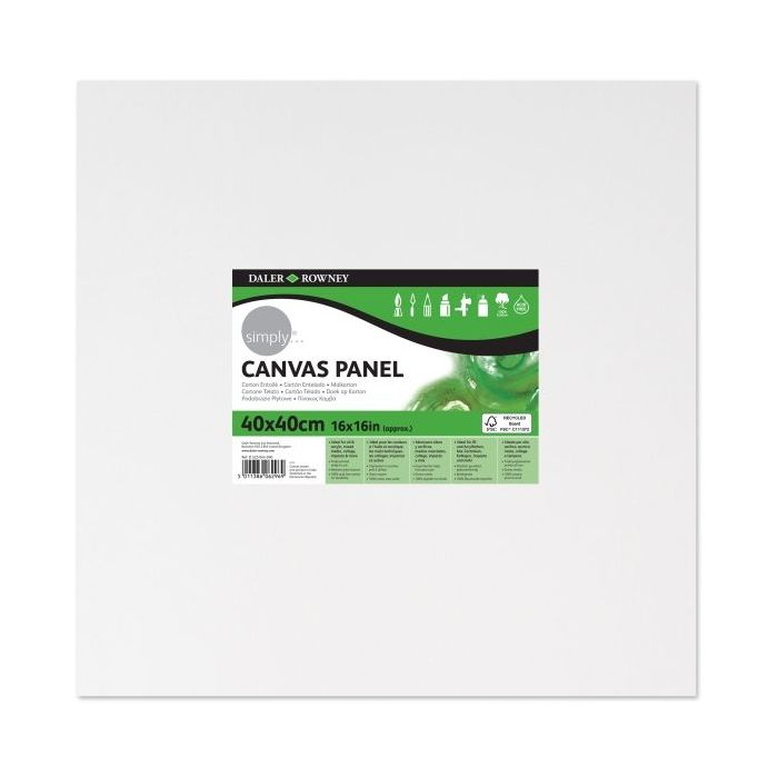 Daler Rowney Simply Carton Entelado - 250g - 40x40cm - Imprimacion Triple - Grano Medio - 100% Algodon sin Acido - 250g - Color Blanco