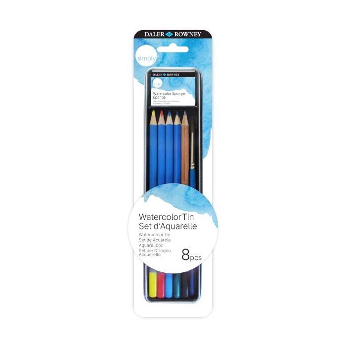 Daler Rowney Simply Pack de 8 Piezas - Lapices Acuarelables - Estuche Metalico - Colores Surtidos
