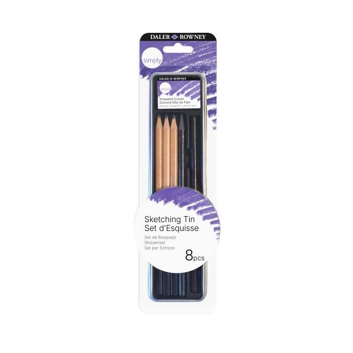 Daler Rowney Simply Pack de 8 Lapices para Esbozo - Estuche Metalico - Color Negro