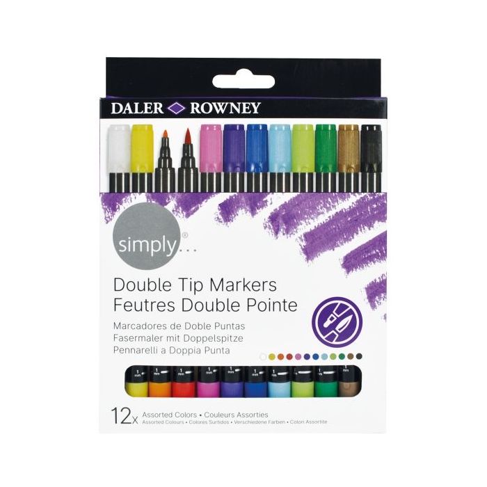 Daler Rowney Simply Pack de 12 Rotuladores Doble Punta - Colores Surtidos