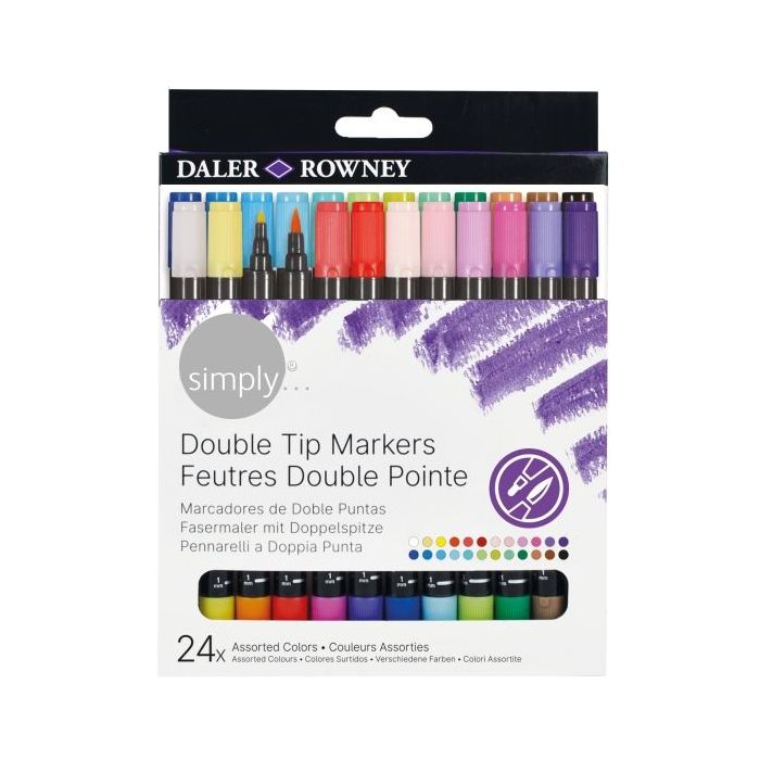 Daler Rowney Simply Pack de 24 Rotuladores Doble Punta - Colores Surtidos