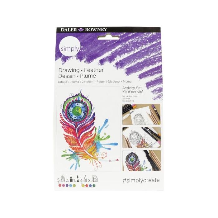 Daler Rowney Simply Activity Pack de 15 piezas - Tematica de Pluma - Colores Surtidos
