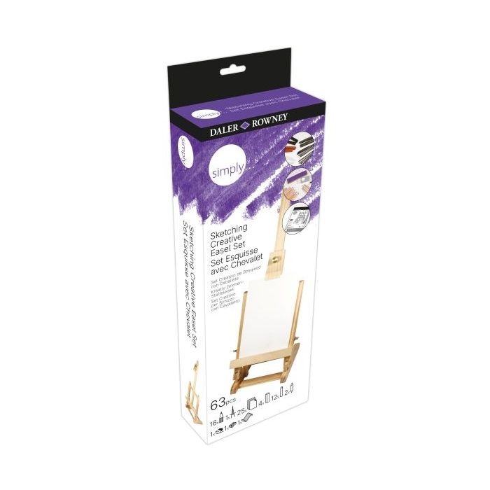 Daler Rowney Simply Pack de 59 Piezas - Set Creativo de Esbozo - Caballete - Colores Surtidos