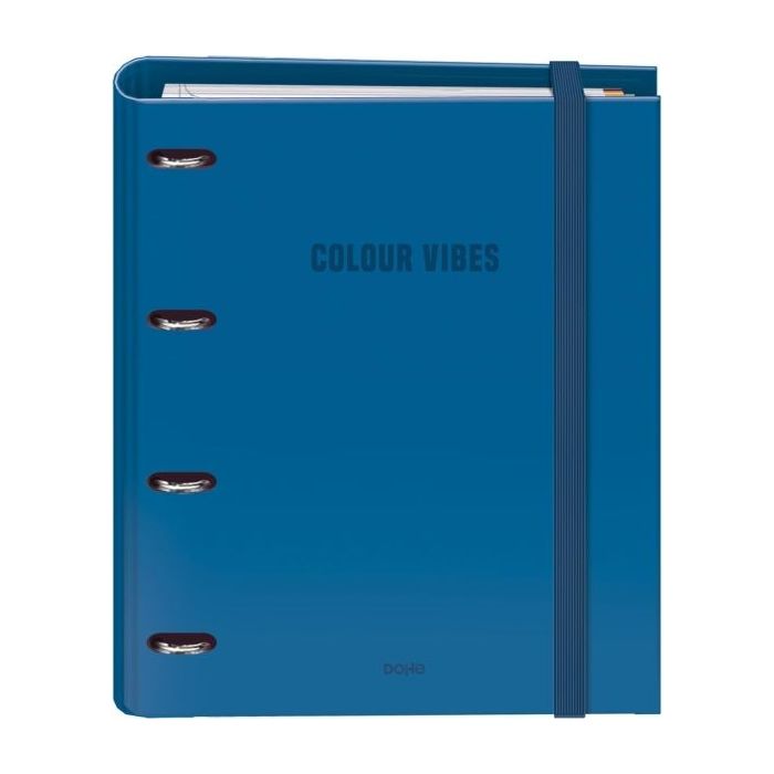 Dohe Colour Vibes Carpeta de 4 Anillas Mixtas de 35mm Recambio 100 Hojas Cuadricula 5mm - Formato A4 - Cierre con Goma - Incluye 4 Separadores y Sobre de Polipropileno - Color Azul