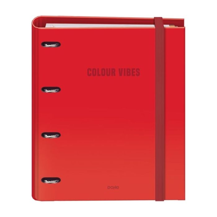 Dohe Colour Vibes Carpeta de 4 Anillas Mixtas de 35mm Recambio 100 Hojas Cuadricula 5mm - Formato A4 - Cierre con Goma - Incluye 4 Separadores y Sobre de Polipropileno - Color Rojo