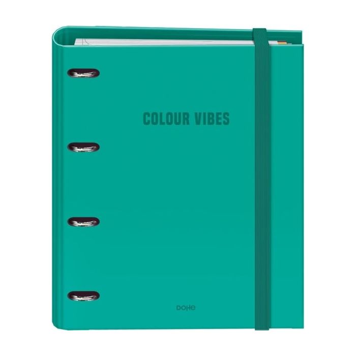 Dohe Colour Vibes Carpeta de 4 Anillas Mixtas de 35mm Recambio 100 Hojas Cuadricula 5mm - Formato A4 - Cierre con Goma - Incluye 4 Separadores y Sobre de Polipropileno - Color Verde