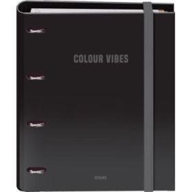 Dohe Colour Vibes Carpeta de 4 Anillas Mixtas de 35mm Recambio 100 Hojas Cuadricula 5mm - Formato A4 - Cierre con Goma - Incluye 4 Separadores y Sobre de Polipropileno - Color Negro