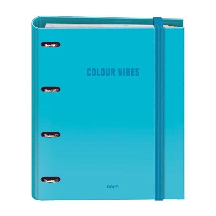 Dohe Colour Vibes Carpeta de 4 Anillas Mixtas de 35mm Recambio 100 Hojas Cuadricula 5mm - Formato A4 - Cierre con Goma - Incluye 4 Separadores y Sobre de Polipropileno - Color Azul Cyan