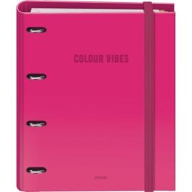 Dohe Colour Vibes Carpeta de 4 Anillas Mixtas de 35mm Recambio 100 Hojas Cuadricula 5mm - Formato A4 - Cierre con Goma - Incluye 4 Separadores y Sobre de Polipropileno - Color Rosa