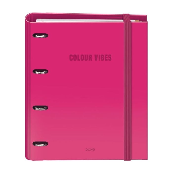 Dohe Colour Vibes Carpeta de 4 Anillas Mixtas de 35mm Recambio 100 Hojas Cuadricula 5mm - Formato A4 - Cierre con Goma - Incluye 4 Separadores y Sobre de Polipropileno - Color Rosa