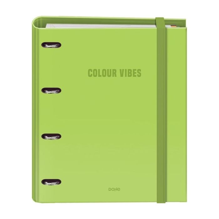 Dohe Colour Vibes Carpeta de 4 Anillas Mixtas de 35mm Recambio 100 Hojas Cuadricula 5mm - Formato A4 - Cierre con Goma - Incluye 4 Separadores y Sobre de Polipropileno - Color Verde Lima