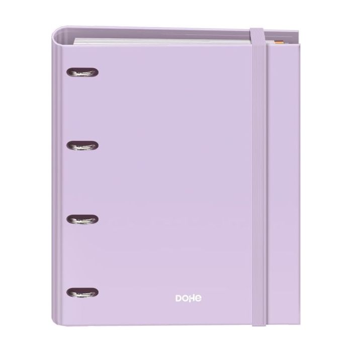 Dohe Serenity Carpeta de 4 Anillas Mixtas de 35mm Recambio 100 Hojas Cuadricula 5mm - Formato A4 - Cierre con Goma - Incluye 4 Separadores y Sobre de Polipropileno - Color Morado