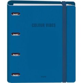 Dohe Colour Vibes Polyfoam Carpeta de 4 Anillas Mixtas de 35mm A4 Recambio 100 Hojas Cuadricula 5mm - Cubierta de Polyfoam 2mm - Cierre con Goma - Incluye 4 Separadores y Sobre de Polipropileno - Color Azul