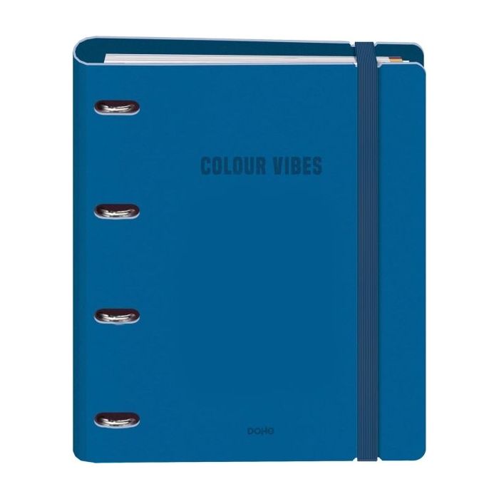 Dohe Colour Vibes Polyfoam Carpeta de 4 Anillas Mixtas de 35mm A4 Recambio 100 Hojas Cuadricula 5mm - Cubierta de Polyfoam 2mm - Cierre con Goma - Incluye 4 Separadores y Sobre de Polipropileno - Color Azul