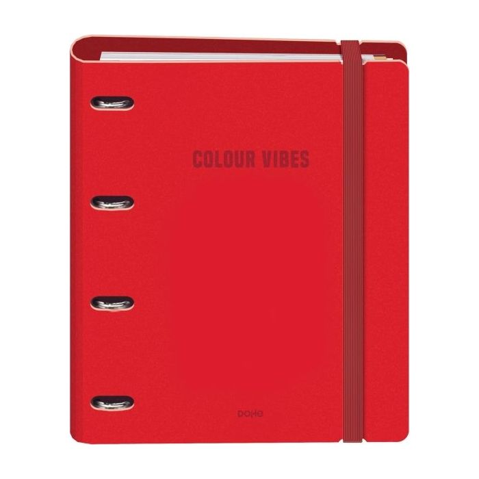Dohe Colour Vibes Polyfoam Carpeta de 4 Anillas Mixtas de 35mm A4 Recambio 100 Hojas Cuadricula 5mm - Cubierta de Polyfoam 2mm - Cierre con Goma - Incluye 4 Separadores y Sobre de Polipropileno - Color Rojo
