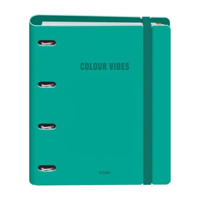 Dohe Colour Vibes Polyfoam Carpeta de 4 Anillas Mixtas de 35mm A4 Recambio 100 Hojas Cuadricula 5mm - Cubierta de Polyfoam 2mm - Cierre con Goma - Incluye 4 Separadores y Sobre de Polipropileno - Color Verde