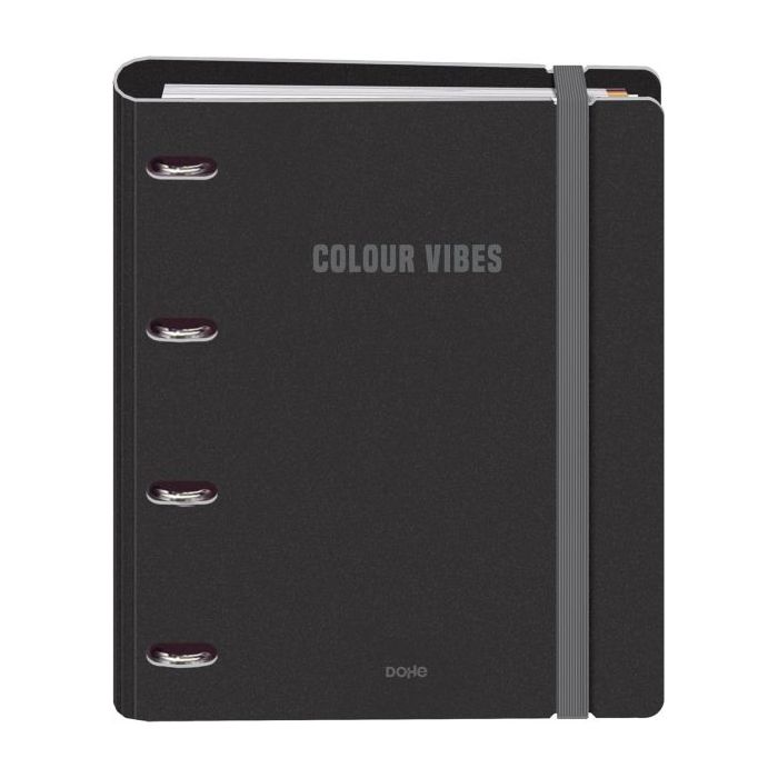 Dohe Colour Vibes Polyfoam Carpeta de 4 Anillas Mixtas de 35mm A4 Recambio 100 Hojas Cuadricula 5mm - Cubierta de Polyfoam 2mm - Cierre con Goma - Incluye 4 Separadores y Sobre de Polipropileno - Color Negro