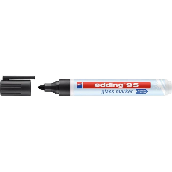 Edding 95 Rotulador para Cristal - Punta Redonda - Trazo entre 1.5 y 3mm - Borrado en Seco - Color Negro
