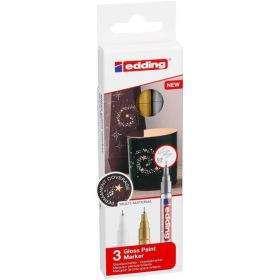 Edding 780 Pack de 3 Rotuladores Permanentes de Tinta Opaca - Punta Redonda - Trazo 0.8mm - Puntas de Recambio Disponibles - Secado Rapido - Colores Blanco, Plata y Oro