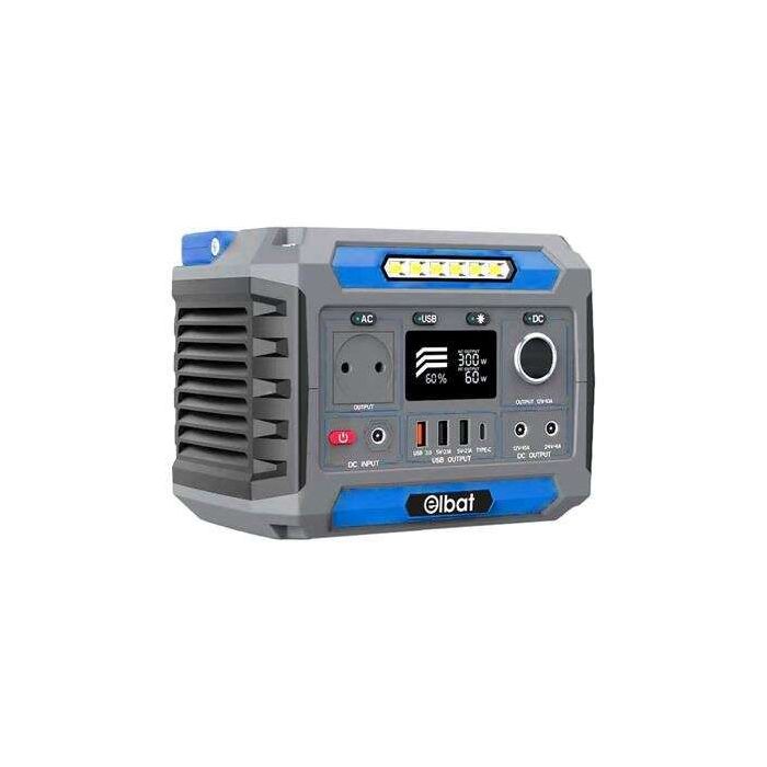 Elbat Generador de Energia Portatil - 300W - Bateria de Litio 78.000Mah - Display LED - Carga Solar - Accesorios Incluidos - Puertos de Salida USB y DC - Color Gris