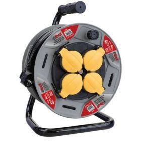 Elbat Enrollador Alargador con Proteccion Termica - 4 Shukos - Carga Maxima Enrollado 1100W, Desenrollado 3200W - Cable de 25m