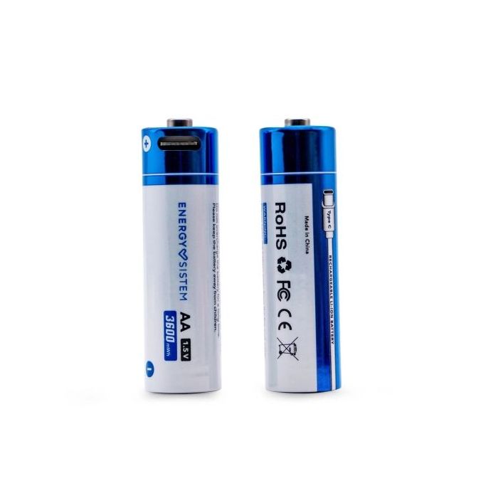 Energy Sistem Charge Pro C Pack de 2 Pilas Recargables USB-C - 3405mWh - 2270mAh - AA  - 2.5V - Carga Por USB-C