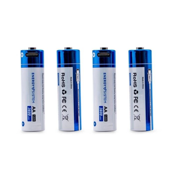 Energy Sistem Charge Pro C Pack de 4 Pilas Recargables USB-C - 3405mWh - 2270mAh - AA  - 2.5V - Carga Por USB-C