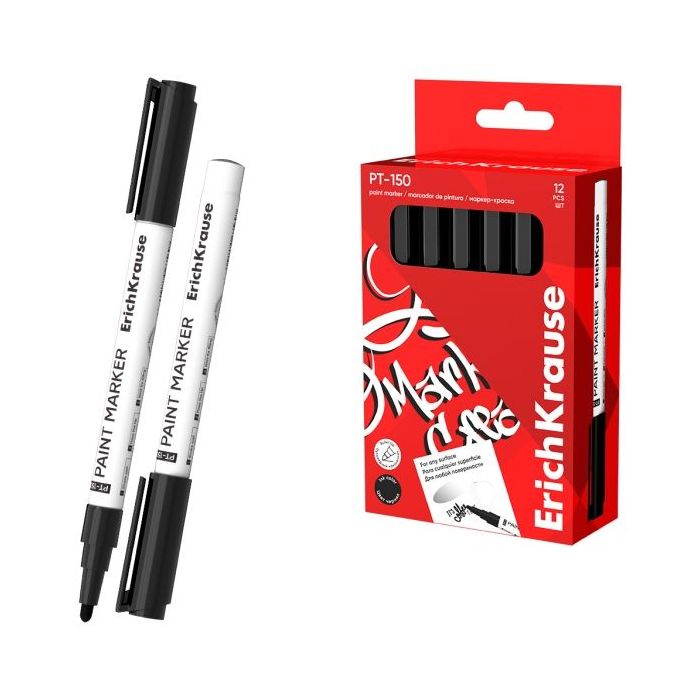 Erichkrause PT-150 Marcador de Pintura - Punta en Forma de Bala - Trazo de 1-2mm - Sistema de Suministro de Tinta de Valvula - Tinta Base de Agua - Cuerpo de Aluminio Resistente - Color Negro