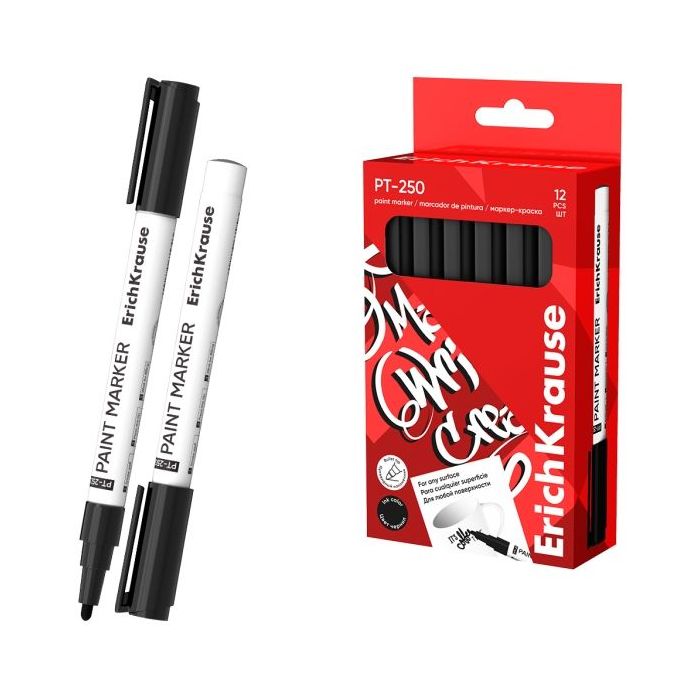 Erichkrause PT-250 Marcador de Pintura - Punta en Forma de Bala - Trazo de 1-2mm - Sistema de Suministro de Tinta de Valvula - Tinta Base de Aceite - Cuerpo de Aluminio Resistente - Color Negro