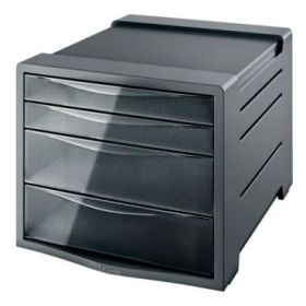 Esselte Intego Buc de 4 Cajones - 2 Medidas de Cajon - Deslizamiento Suave - Base con Goma Antideslizante - Color Gris