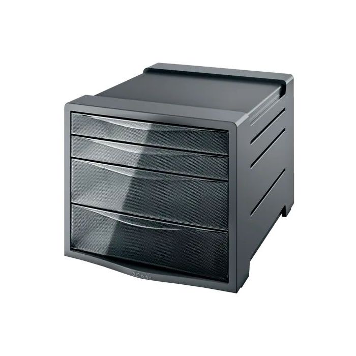 Esselte Intego Buc de 4 Cajones - 2 Medidas de Cajon - Deslizamiento Suave - Base con Goma Antideslizante - Color Gris