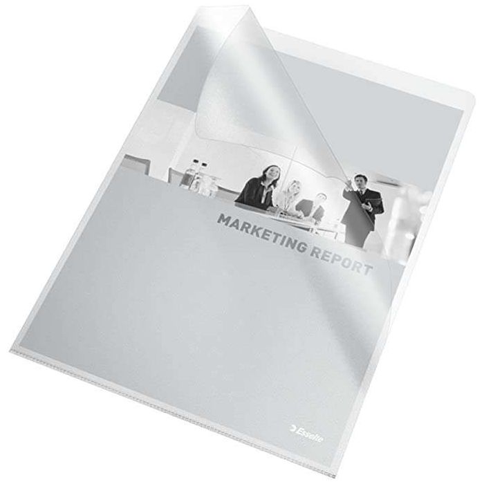 Esselte 30Q Caja de 100 Dossiers Uñero - Formato Folio - PVC Flexible - Grosor 140 Micras - Color Transparente
