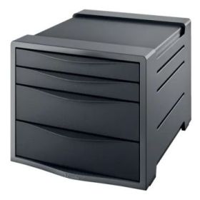 Esselte Europost Vivida Buc de 4 Cajones - 2 Medidas de Cajon - Deslizamiento Suave - Base con Goma Antideslizante - Color Gris/Negro