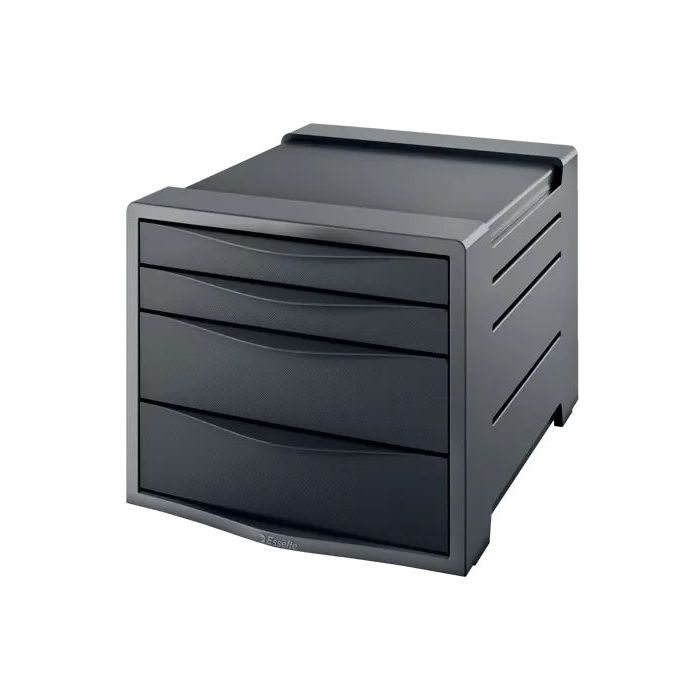Esselte Europost Vivida Buc de 4 Cajones - 2 Medidas de Cajon - Deslizamiento Suave - Base con Goma Antideslizante - Color Gris/Negro