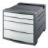 Esselte Europost Vivida Buc de 4 Cajones - 2 Medidas de Cajon - Deslizamiento Suave - Base con Goma Antideslizante - Color Gris/Blanco