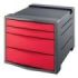 Esselte Europost Vivida Buc de 4 Cajones - 2 Medidas de Cajon - Deslizamiento Suave - Base con Goma Antideslizante - Color Gris/Rojo