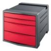 Esselte Europost Vivida Buc de 4 Cajones - 2 Medidas de Cajon - Deslizamiento Suave - Base con Goma Antideslizante - Color Gris/Rojo