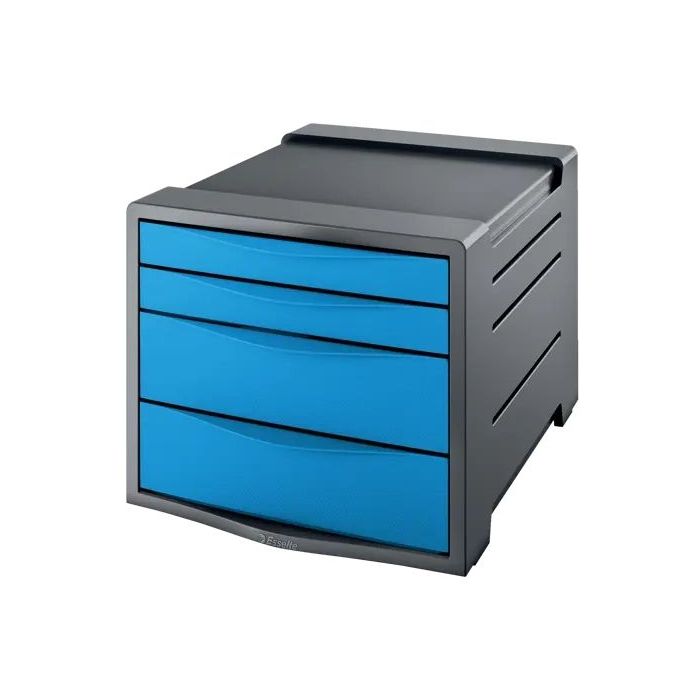 Esselte Europost Vivida Buc de 4 Cajones - 2 Medidas de Cajon - Deslizamiento Suave - Base con Goma Antideslizante - Color Gris/Azul