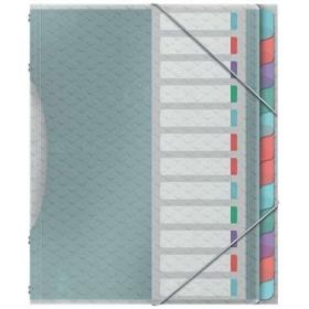 Esselte Colour'Breeze Clasificador con 12 Pestañas Multicolor - Para Formato A4 - 3 Solapas en la Contraportada - Polpropileno en Relieve - Cierre con Goma Elastica - Color Translucido