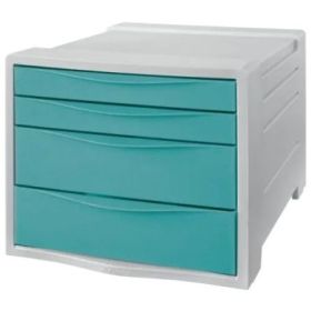Esselte Colour'Breeze Buc de 4 Cajones - 2 Medidas de Cajon - Deslizamiento Suave - Base con Goma Antideslizante - Color Gris/Azul