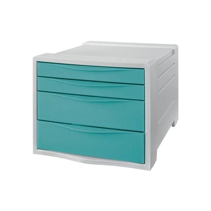 Esselte Colour'Breeze Buc de 4 Cajones - 2 Medidas de Cajon - Deslizamiento Suave - Base con Goma Antideslizante - Color Gris/Azul