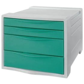 Esselte Colour'Breeze Buc de 4 Cajones - 2 Medidas de Cajon - Deslizamiento Suave - Base con Goma Antideslizante - Color Gris/Verde
