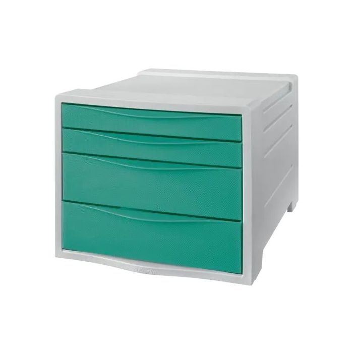 Esselte Colour'Breeze Buc de 4 Cajones - 2 Medidas de Cajon - Deslizamiento Suave - Base con Goma Antideslizante - Color Gris/Verde