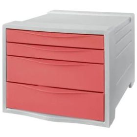 Esselte Colour'Breeze Buc de 4 Cajones - 2 Medidas de Cajon - Deslizamiento Suave - Base con Goma Antideslizante - Color Gris/Coral